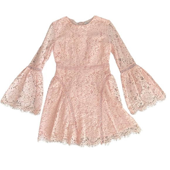 DO+BE Pink Bell Sleeve Lace Mini Dress Sz Med - Picture 3 of 12